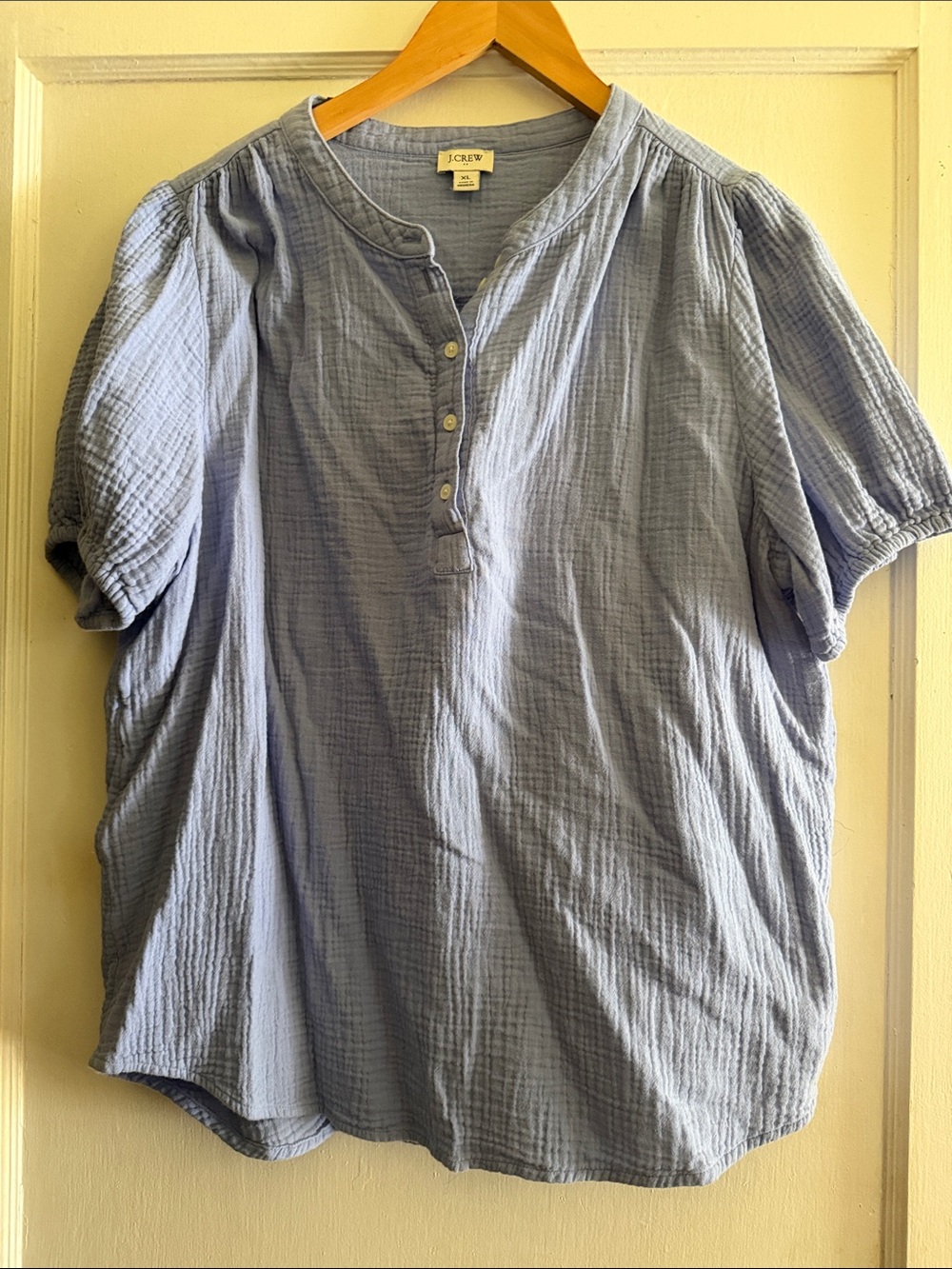 J. Crew Factory Women's Light Blue Cotton Gauze Henley Top